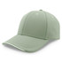 A green cap with a curved brim, featuring a logo on the front and detailing along the edge.