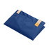 A folded navy tote bag with cream straps and a small logo tag.