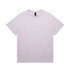 A lilac T-shirt displayed flat, featuring short sleeves and a tag inside the collar. The shirt has a logo on the tag.