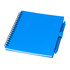 A blue recycled PP journal with a spiral binding and a matching pen attached. It has a logo on the cover.