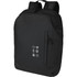A black anti-theft backpack with a sleek design, featuring a zip pocket and subtle logo details.