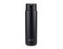 A drink bottle in matte black, featuring a lid and a logo, designed for vacuum insulation.
