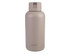 A drink bottle in a light beige colour with a secure cap and a logo on the side.