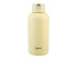 A drink bottle in a pale yellow colour with a screw-top lid and a logo on the front.