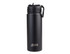 A drink bottle featuring a black matte finish, a sipper spout, and a secure cap, with a logo on the body.
