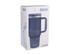 A drink bottle featuring a navy blue design, a handle, and a straw lid, inside a cardboard box with a logo.