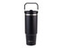 A drink bottle designed as a 900ml vacuum carry tumbler in matte black with a handle and a silver band.