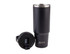 A drink bottle in matte black with a stainless steel lid and a removable drinking straw. It features a logo.