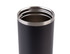 A drink bottle in matte black with a stainless steel rim, featuring a sleek, modern design and a logo.