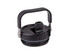 A drink bottle lid in black with a handle and spout. Features a silver metal accent and a circular design.