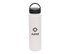 A drink bottle in white with a black carry lid and a logo on the front.
