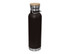 A drink bottle in dark brown with a bamboo lid and stainless steel base, featuring a metal handle.