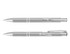 A set of silver metal pens featuring a clip and a logo, positioned for display on a white background.