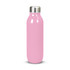 A drink bottle in a glossy pink finish with a stainless steel lid and a sleek design.