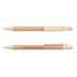 A set of eco-friendly pens in beige and cream colors, featuring a logo on one side.