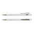 A set of white stylus pens with silver accents and clip details, featuring a sleek design.