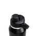 A drink bottle in black with a screw-on lid and a carrying handle, featuring a logo on the side.