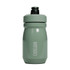A drink bottle in muted green with a branded logo, featuring an insulated design and secure lid.