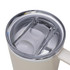 A drink bottle with a white exterior and a clear lid featuring a logo. The lid has a double-wall design.