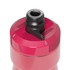A drink bottle in vibrant pink with a black nozzle and a logo on the side.