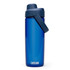 A drink bottle in a vibrant blue colour, featuring a twist-on lid and a carrying handle. It has a brand logo on the front.