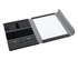 A black A4 portfolio with sections for notes, cards, and a notepad, featuring a logo.