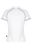 A white polo shirt featuring contrast stitching and a logo. The design includes a classic collar and short sleeves.
