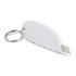 A Mini Cutter Key Ring featuring a sleek white design with a retractable blade and a metal key ring attachment.