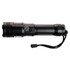 A rechargeable torch with a sleek black design and a textured grip, featuring a power button and a wrist strap.