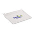 A transparent zippered pouch featuring the logo of "travelshop" in green and blue.