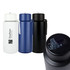 A drink bottle in three colours: white, navy, and black, featuring a carry handle and a secure lid.