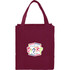 A maroon reusable grocery tote with shoulder straps and a logo on the front. Ideal for shopping and carrying items.