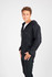 A black hooded jumper made of soft cotton and bonded polar fleece, featuring a zip and side pockets.