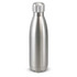 A drink bottle with a sleek stainless steel design, featuring a polished finish and a rounded cap.