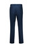 A pair of navy slim fit flat front pants, featuring a smooth back with two rear pockets. Includes branding.