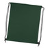 A green drawstring backpack with black accents and a simple design. It includes a logo on one side.