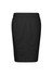 A black pencil skirt with a fitted design and pleat detailing, featuring an unlabelled logo.