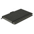 A dark green notebook with a textured cover, featuring an elastic band and a ribbon bookmark. It has a logo on the front.