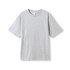 A unisex oversize easy-fit tee in light grey, featuring a classic crew neck and short sleeves. It has a logo.