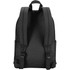 A black laptop backpack with adjustable straps and side pockets, featuring a logo on the front.