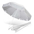A Bahama Beach Umbrella in grey, featuring a white pole and a folding design for easy transport.