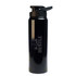 A black drink bottle with a flip-top lid, featuring a logo and the word "HUSTLE".