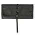 A dark green toiletry bag organizer features a roll-up design with two circular fasteners and a secure strap closure.