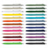 A collection of Javalin pens in various colours, featuring a sleek design and silver accents, arranged in rows.