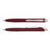 A burgundy plastic pen with silver accents and a shiny clip, featuring two different angles of the same design.