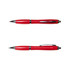 A metal pen in vibrant red with silver accents, featuring a sleek design and a clip for easy attachment.