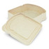 A light beige sandwich box in two pieces, featuring a unique bread-shaped design. It has a simple branding logo.