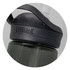 A drink bottle in dark grey with a black lid, featuring a logo and a flip-top spout.