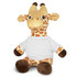 A Giraffe plush with a white shirt on