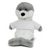 A Grey Seal plush with a white shirt on